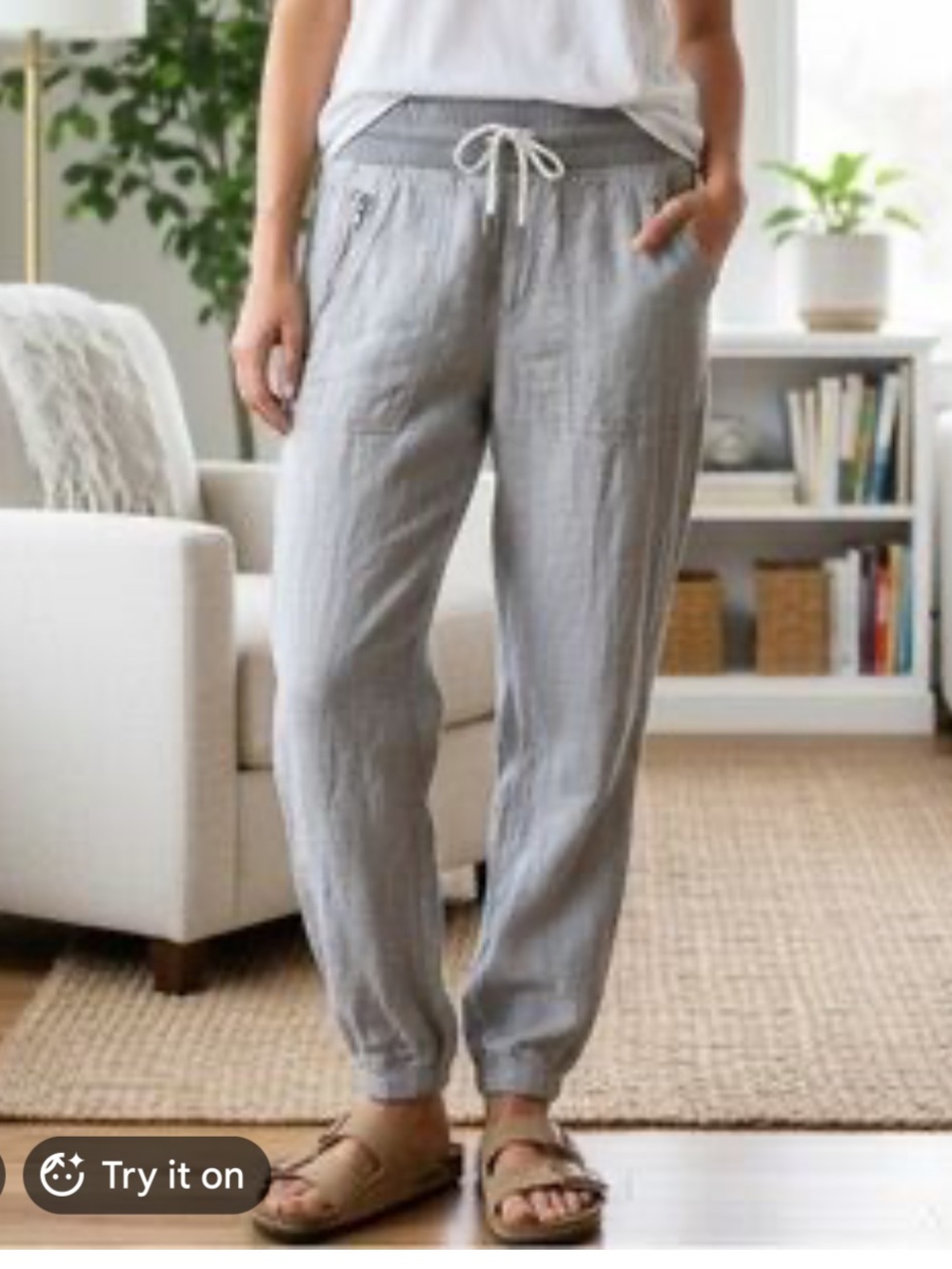 Athleta linen jogger in taupy gray  worn once
